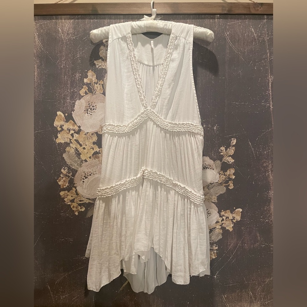 Free People White Asymmetrical Pleated Blouse